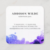 Elegante, rosa Lila Wasserfarbenstriche Signatur Quadratische Visitenkarte (Rückseite)