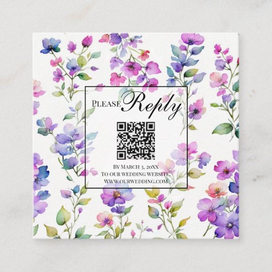 Elegante rosa lila Wildblumen QR-Code-UAWG Begleitkarte (Vorderseite)