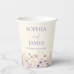 Elegante rosa lila Wildblumen-Wiese Hochzeit Pappbecher