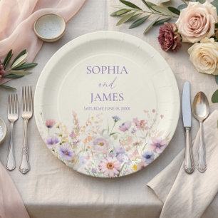 Elegante rosa lila Wildblumen-Wiese Hochzeit Pappteller