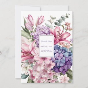 Elegante rosa Lilie blaue Hortensie Aquarell Blume Einladung