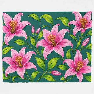 Elegante rosa Lilienblume mit grünem Laub Fleecedecke