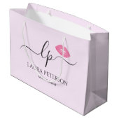 Elegante Rosa Lippen handgeschriebene Skriptkallig Große Geschenktüte (Rückseite Schrägansicht)