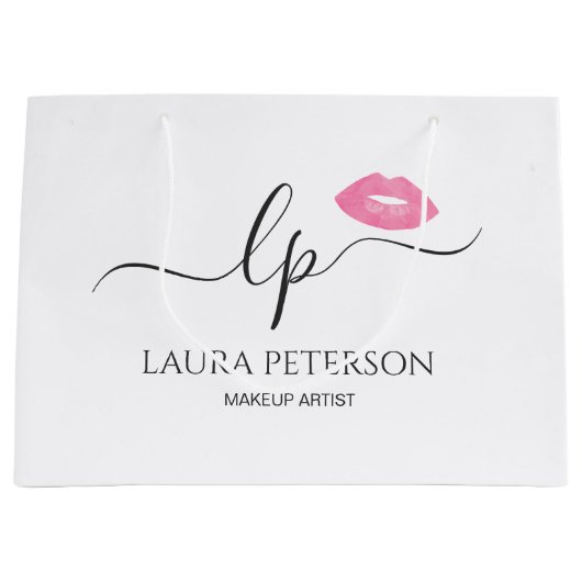 Elegante Rosa Lippen handgeschriebene Skriptkallig Große Geschenktüte (Vorderseite)