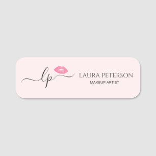Elegante Rosa Lippen handgeschriebene Skriptkallig Namensschild