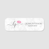 Elegante Rosa Lippen handgeschriebene Skriptkallig Namensschild (Vorderseite)