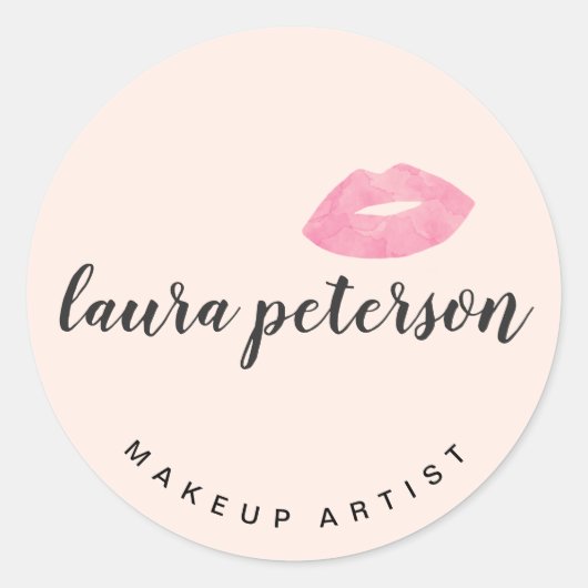 Elegante Rosa Lippen handgeschriebene Skriptkallig Runder Aufkleber (Vorderseite)