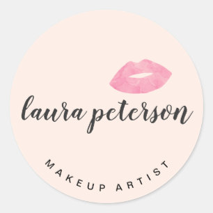 Elegante Rosa Lippen handgeschriebene Skriptkallig Runder Aufkleber