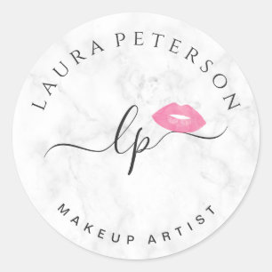 Elegante Rosa Lippen handgeschriebene Skriptkallig Runder Aufkleber