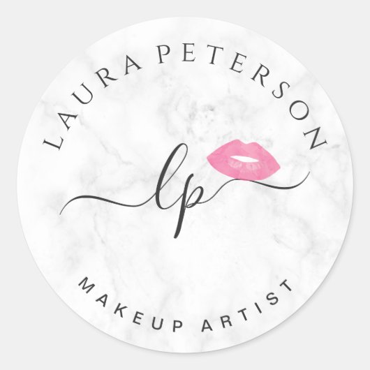 Elegante Rosa Lippen handgeschriebene Skriptkallig Runder Aufkleber (Vorderseite)