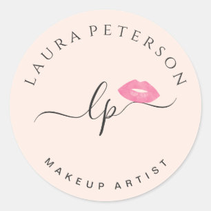 Elegante Rosa Lippen handgeschriebene Skriptkallig Runder Aufkleber