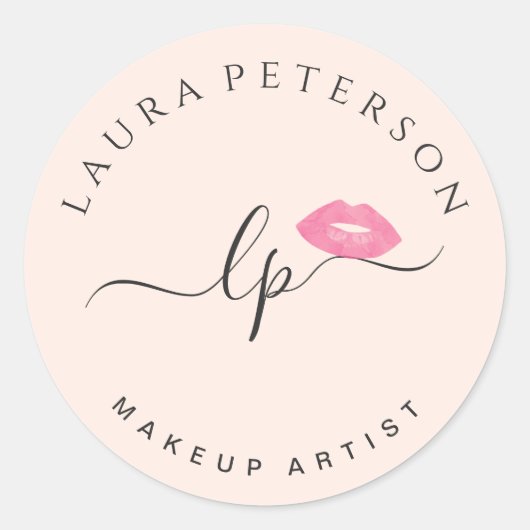 Elegante Rosa Lippen handgeschriebene Skriptkallig Runder Aufkleber (Vorderseite)