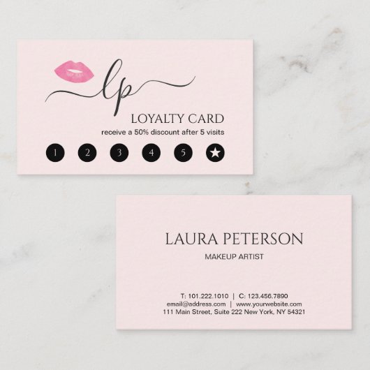 Elegante Rosa Lippen handgeschriebene Skriptkallig Treuekarte (Vorne/Hinten)
