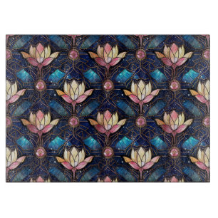 Elegante rosa Lotus-Attrappe mit Buntglas-Muster Schneidebrett