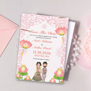 Elegante rosa Lotus Laternen Hochzeit Save The Date
