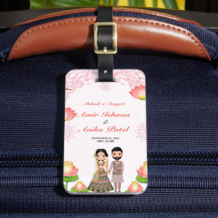 Elegante rosa Lotus Laternen Mehndi Sangeet Indisc Gepäckanhänger