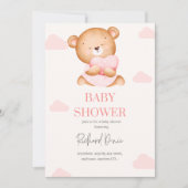 elegante Rosa Mädchen Dusche Einladung Bär (Vorderseite)