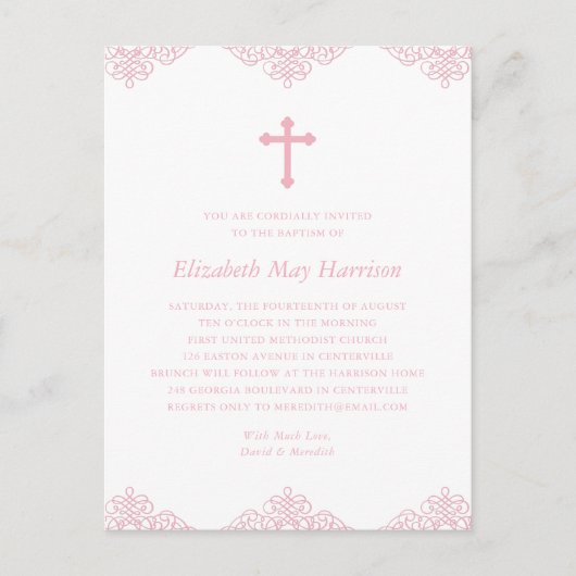 Elegante rosa Mädchen Taufe oder Einladung zur Kom Postkarte (Vorderseite)