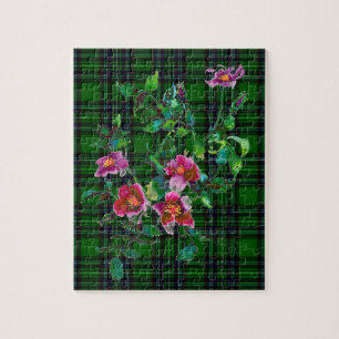 Elegante rosa magenta Aquarellblumen kariert Puzzle