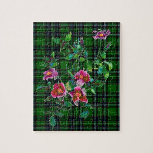 Elegante rosa magenta Aquarellblumen kariert Puzzle (Vertikal)