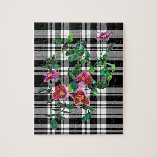 Elegante rosa Magenta Aquarellblumen Rose Puzzle (Vertikal)