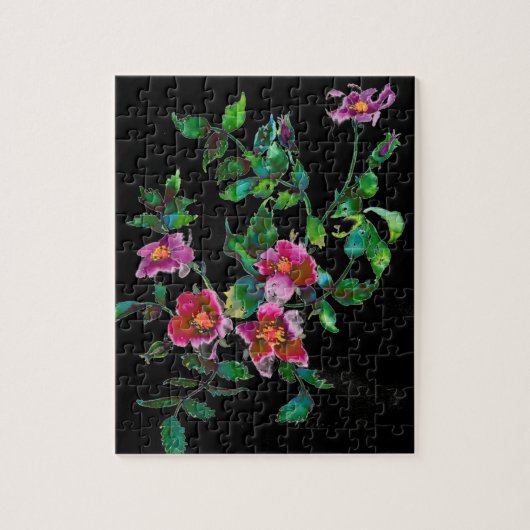 Elegante rosa Magenta Aquarellblumen Rose Puzzle (Vertikal)