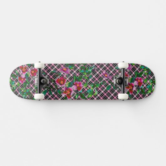 Elegante rosa Magenta Aquarellblumen Rose Skateboard (Horizontal)
