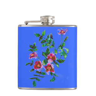 Elegante rosa magenta Aquarellfarben Rose Flachmann