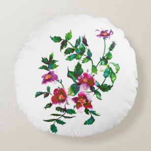 Elegante rosa magenta Aquarellfarben Rose Rundes Kissen