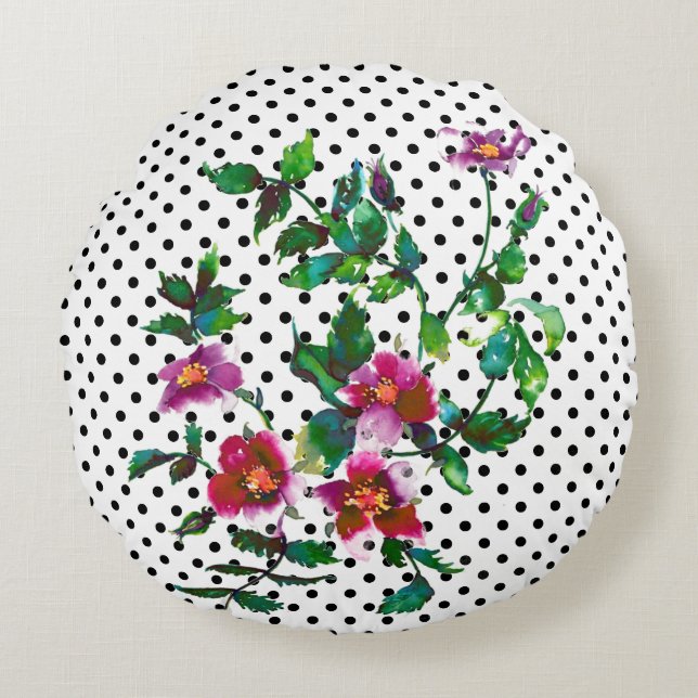 Elegante rosa magenta Aquarellfarben Rose Rundes Kissen (Vorderseite)