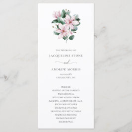 Elegante Rosa Magnolia Eukalyptus Floral Wedding Programm
