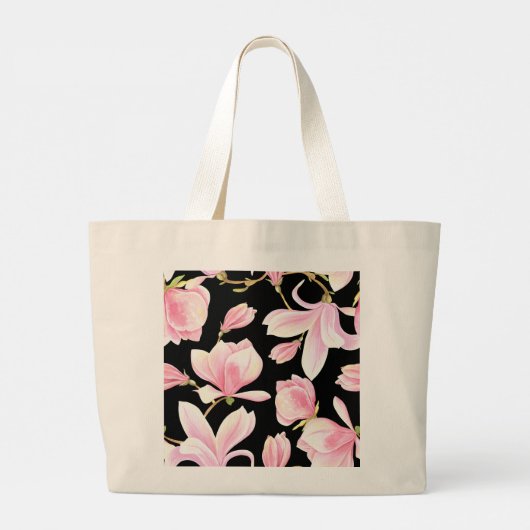 Elegante rosa Magnolia-Muster Wasserfarbe groß bis Jumbo Stoffbeutel (Rückseite)