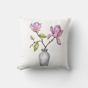 Elegante rosa Magnolie-Aquarell in Glasvase Kissen