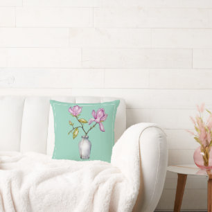 Elegante rosa Magnolie Aquarell Kissen