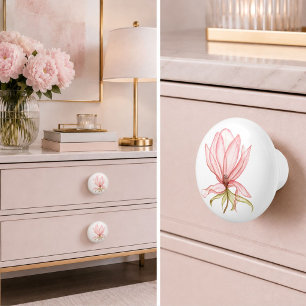 Elegante rosa Magnolie Keramikknauf