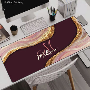 Elegante rosa Marmor Kunst falsches Gold Glitter Schreibtischunterlage