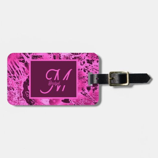 Elegante rosa Marmormor fett formatierte Monogramm Gepäckanhänger (Vorderseite horizontal)