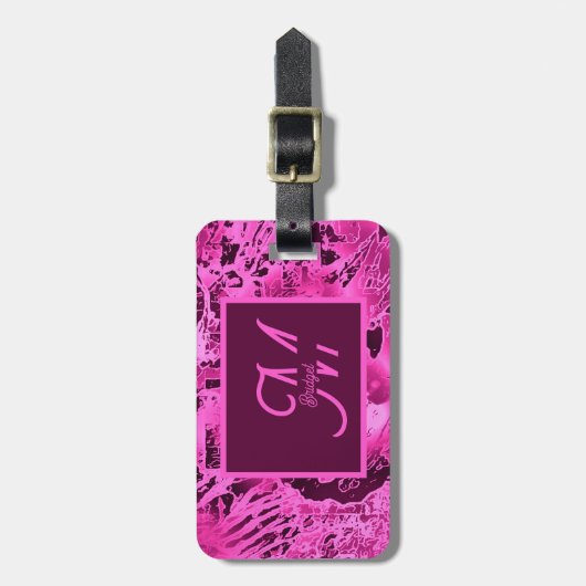 Elegante rosa Marmormor fett formatierte Monogramm Gepäckanhänger (Vorderseite vertikal)