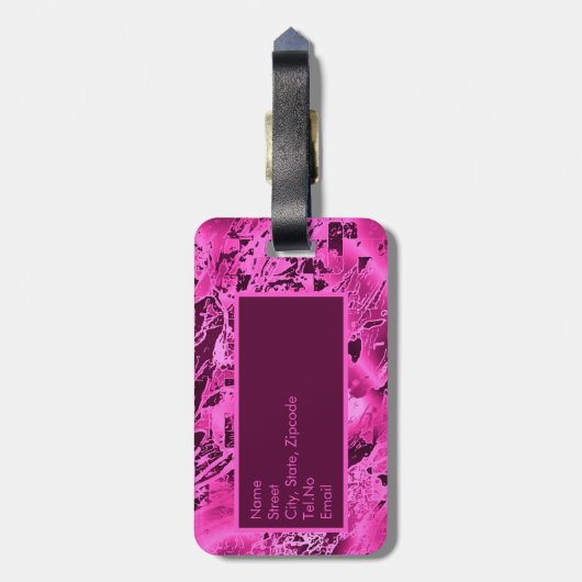 Elegante rosa Marmormor fett formatierte Monogramm Gepäckanhänger (Rückseite vertikal)