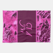 Elegante rosa Marmormor fett formatierte Monogramm Geschirrtuch (Horizontal)