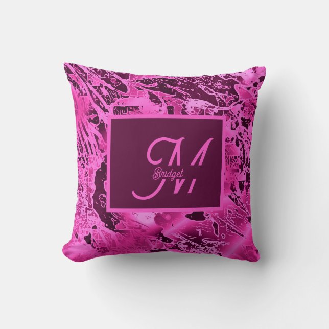 Elegante rosa Marmormor fett formatierte Monogramm Kissen (Vorderseite)