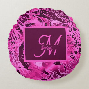 Elegante rosa Marmormor fett formatierte Monogramm Rundes Kissen
