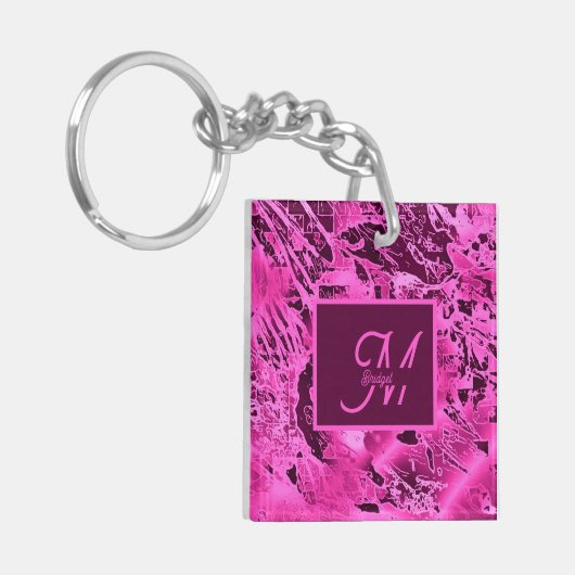 Elegante rosa Marmormor fett formatierte Monogramm Schlüsselanhänger (Vorderseite links)