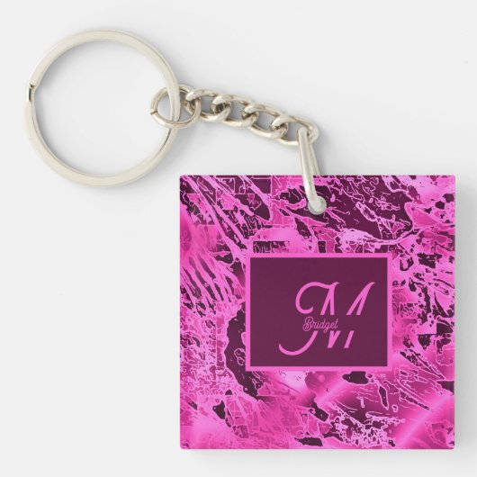 Elegante rosa Marmormor fett formatierte Monogramm Schlüsselanhänger (Vorderseite)