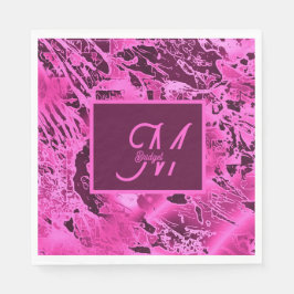 Elegante rosa Marmormor fett formatierte Monogramm Serviette