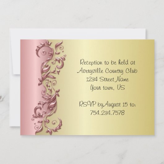 Elegante rosa Mauve & Gold Florid Wedding Einladung (Rückseite)