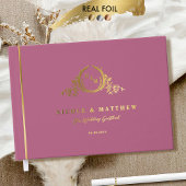 Elegante Rosa Mauve und Real Foil Monogram Wedding Gästebuch