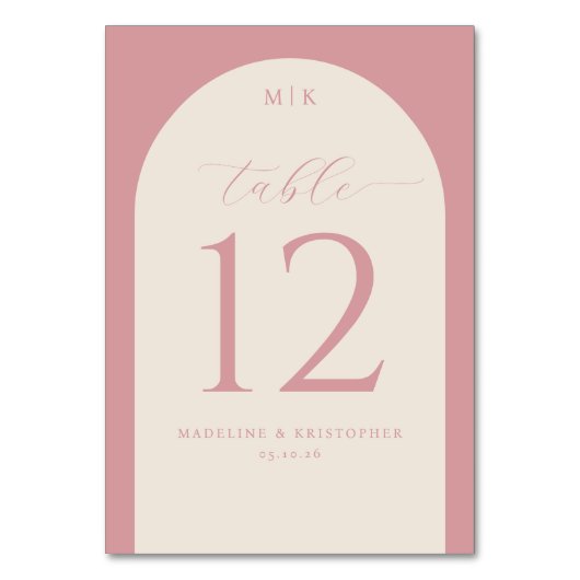 Elegante rosa minimalist Tischnummer (Vorderseite)