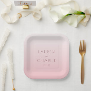 Elegante Rosa Minimalistische Namen Pappteller