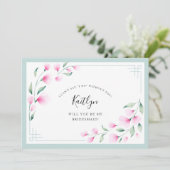 Elegante rosa Mint Wasserfarbe Blumenüberdacht Einladung (Stehend Vorderseite)